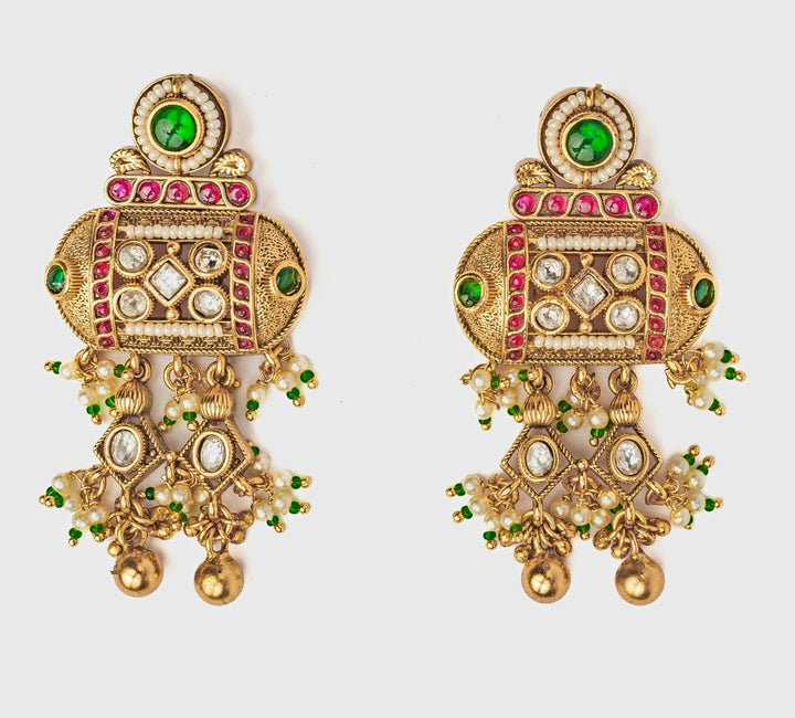 Gold Plated Multi Stone Chandbali Earrings Vivinia by Vidhi Mehra - Fabilicious Fashion