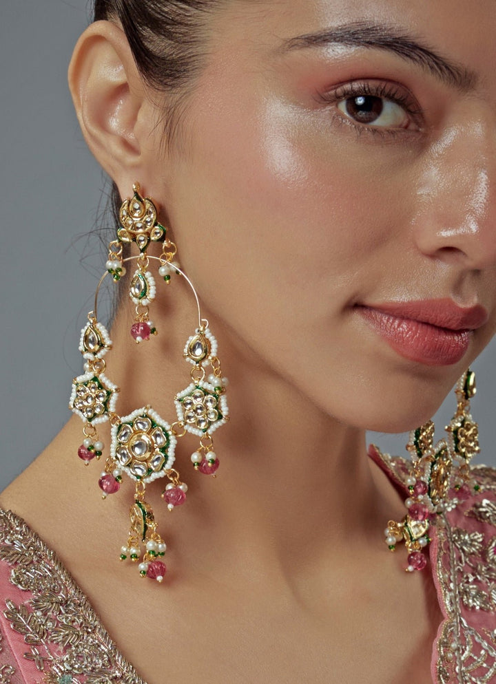 Gold Plated Multi Stone Kundan And Polki Chandbalis Vivinia by Vidhi Mehra - Fabilicious Fashion