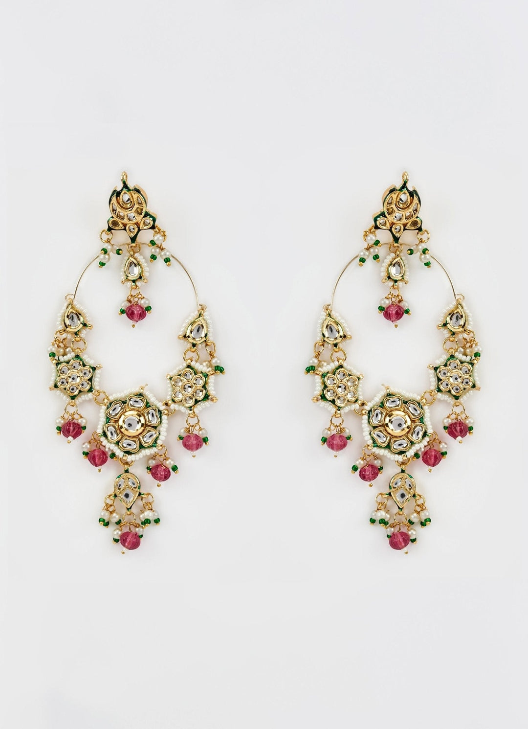 Gold Plated Multi Stone Kundan And Polki Chandbalis Vivinia by Vidhi Mehra - Fabilicious Fashion