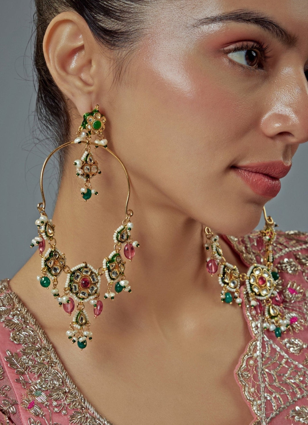Gold Plated Multi Stone Kundan And Polki Danglers Earrings Vivinia by Vidhi Mehra - Fabilicious Fashion