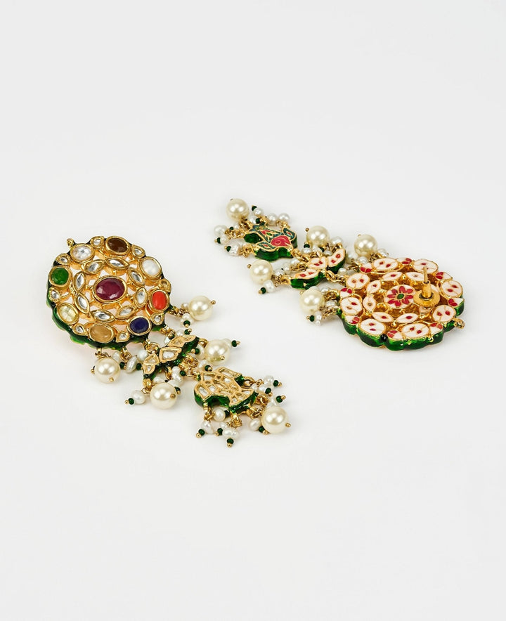 Gold Plated Multi Stone Kundan Drop Earrings Vivinia by Vidhi Mehra - Fabilicious Fashion