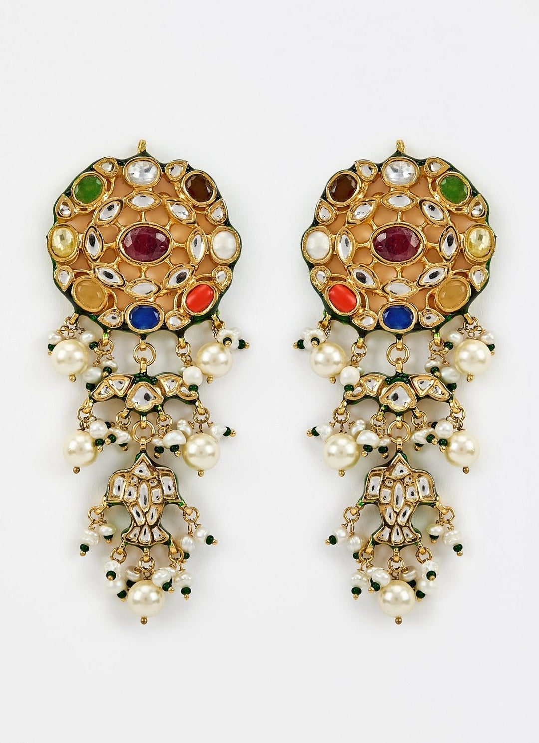 Gold Plated Multi Stone Kundan Drop Earrings Vivinia by Vidhi Mehra - Fabilicious Fashion