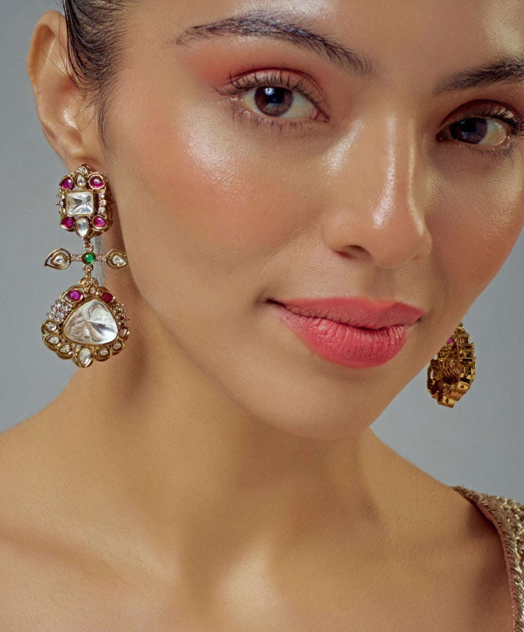 Gold Plated Multi Zircon Danglers Earrings Vivinia by Vidhi Mehra - Fabilicious Fashion