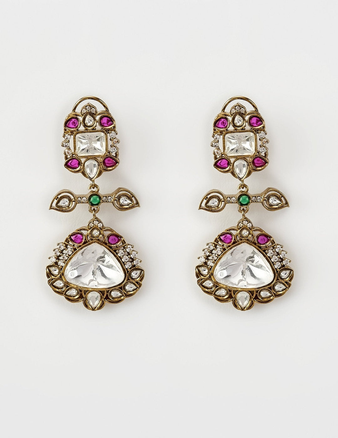 Gold Plated Multi Zircon Danglers Earrings Vivinia by Vidhi Mehra - Fabilicious Fashion