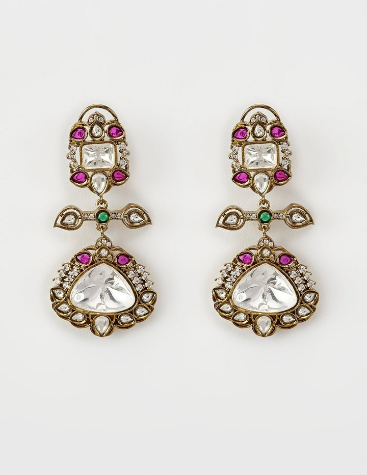 Gold Plated Multi Zircon Danglers Earrings Vivinia by Vidhi Mehra - Fabilicious Fashion