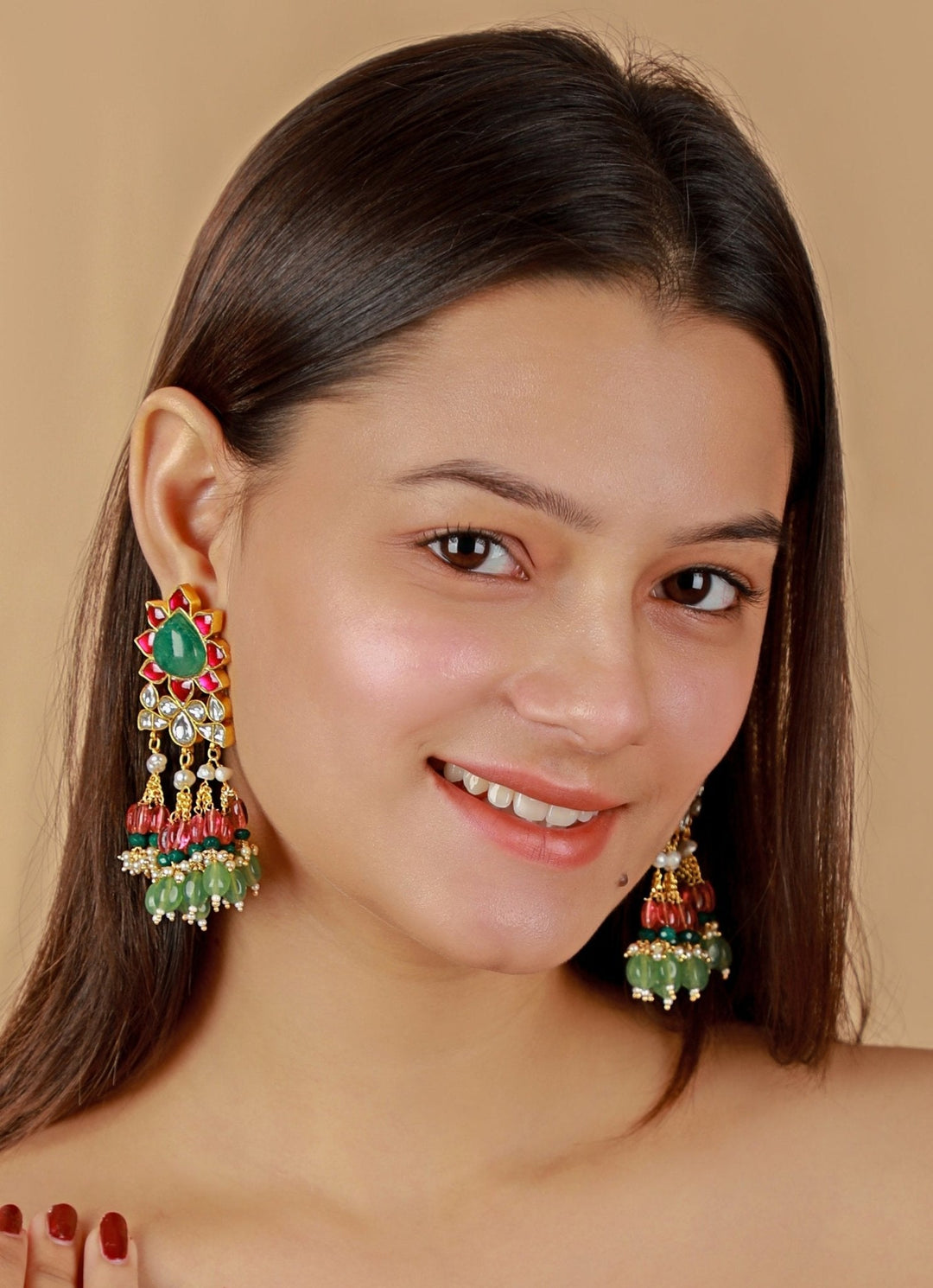 Gold Plated Multicolor Beaded Earrings Kalyani Indian Jewelry - Fabilicious Fashion