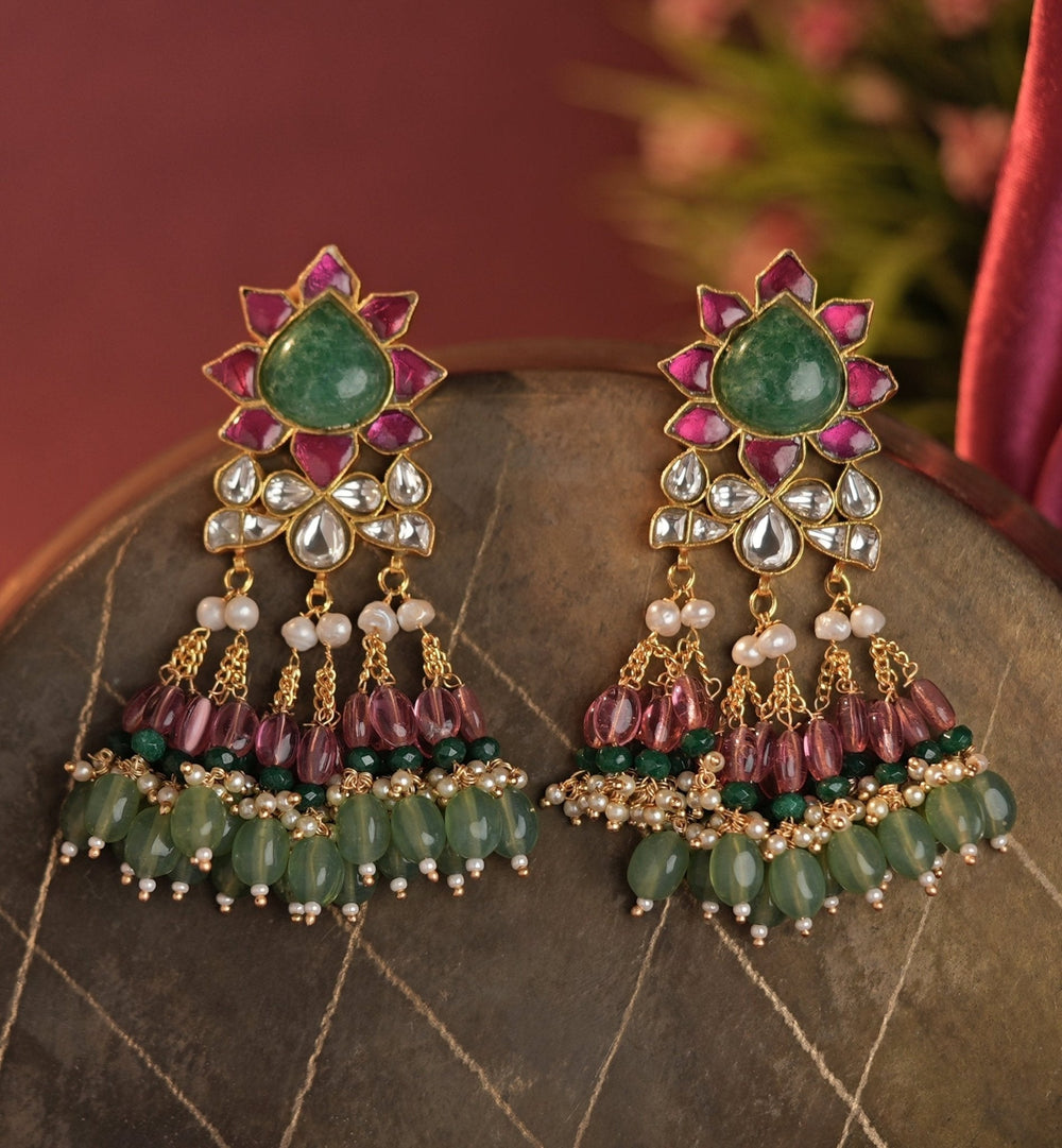 Gold Plated Multicolor Beaded Earrings Kalyani Indian Jewelry - Fabilicious Fashion