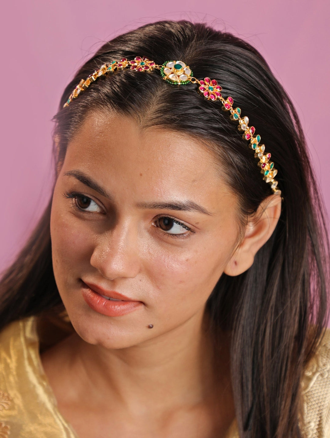 Gold Plated Multicolor Beaded Rajasthani Hairband Kalyani Indian Jewelry - Fabilicious Fashion