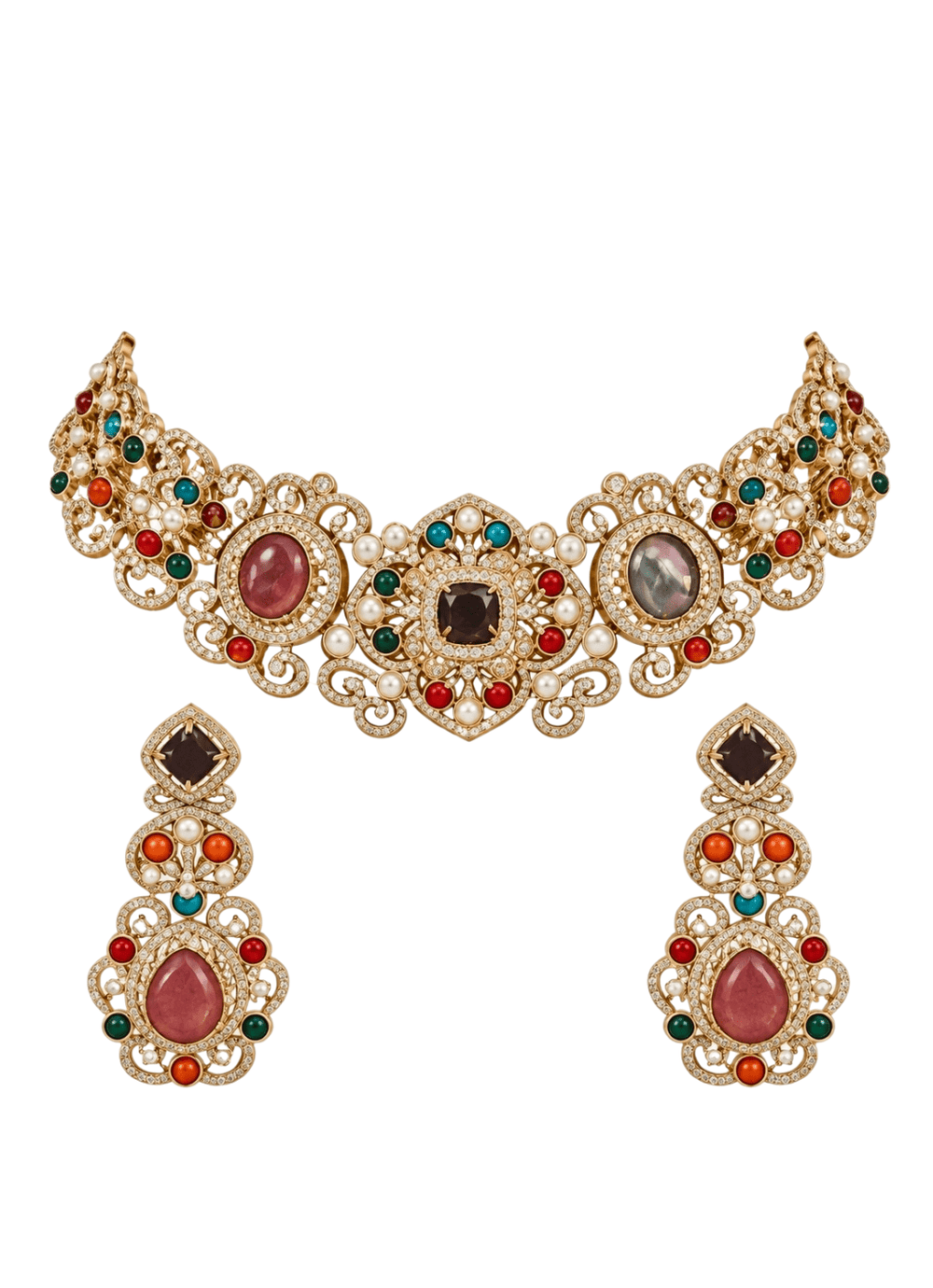 Vivinia By Vidhi Mehra Gold Plated Multicolor Choker Necklace SetFabilicious Fashion