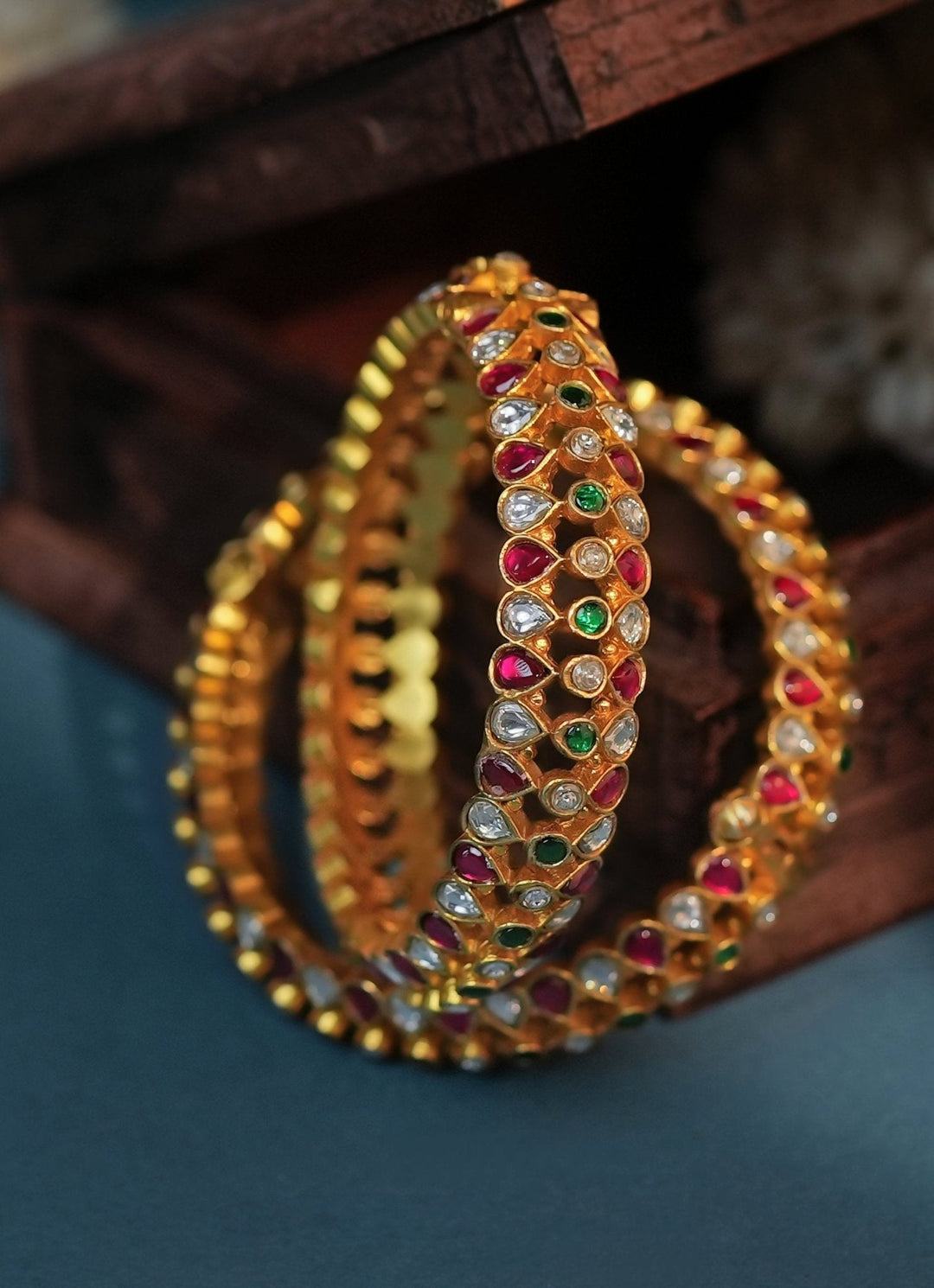 Gold Plated Multicolor Jadau And Pink Stone Bangle Kalyani Indian Jewelry - Fabilicious Fashion