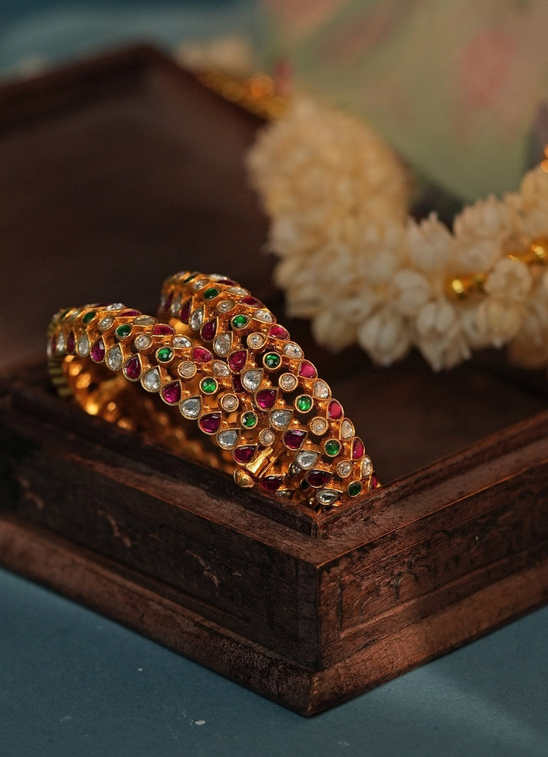 Gold Plated Multicolor Jadau And Pink Stone Bangle Kalyani Indian Jewelry - Fabilicious Fashion