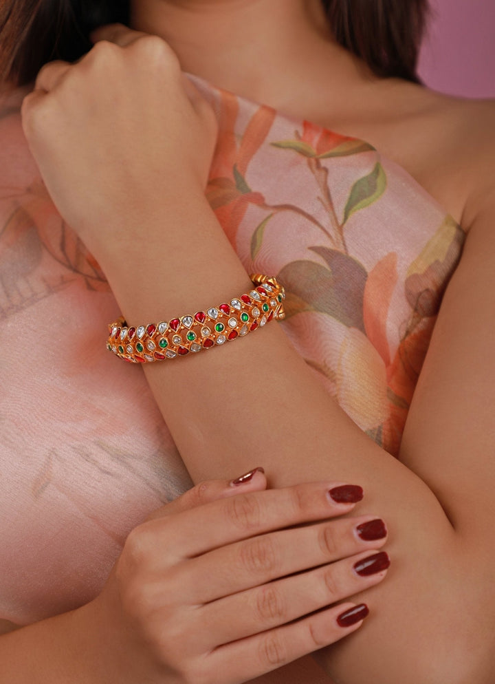 Gold Plated Multicolor Jadau And Pink Stone Bangle Kalyani Indian Jewelry - Fabilicious Fashion