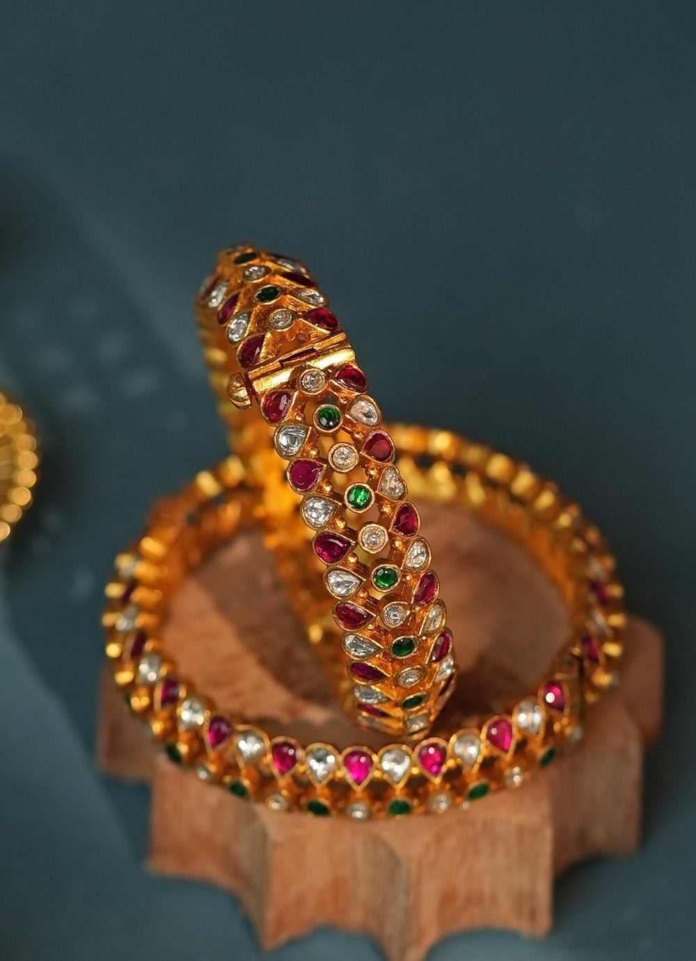 Gold Plated Multicolor Jadau And Pink Stone Bangle Kalyani Indian Jewelry - Fabilicious Fashion