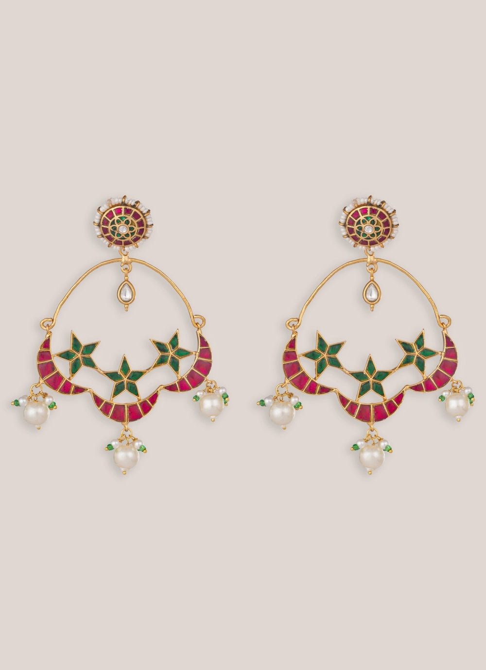 Gold Plated Multicolor Kundan Chandbaali Zevar by Geeta - Fabilicious Fashion