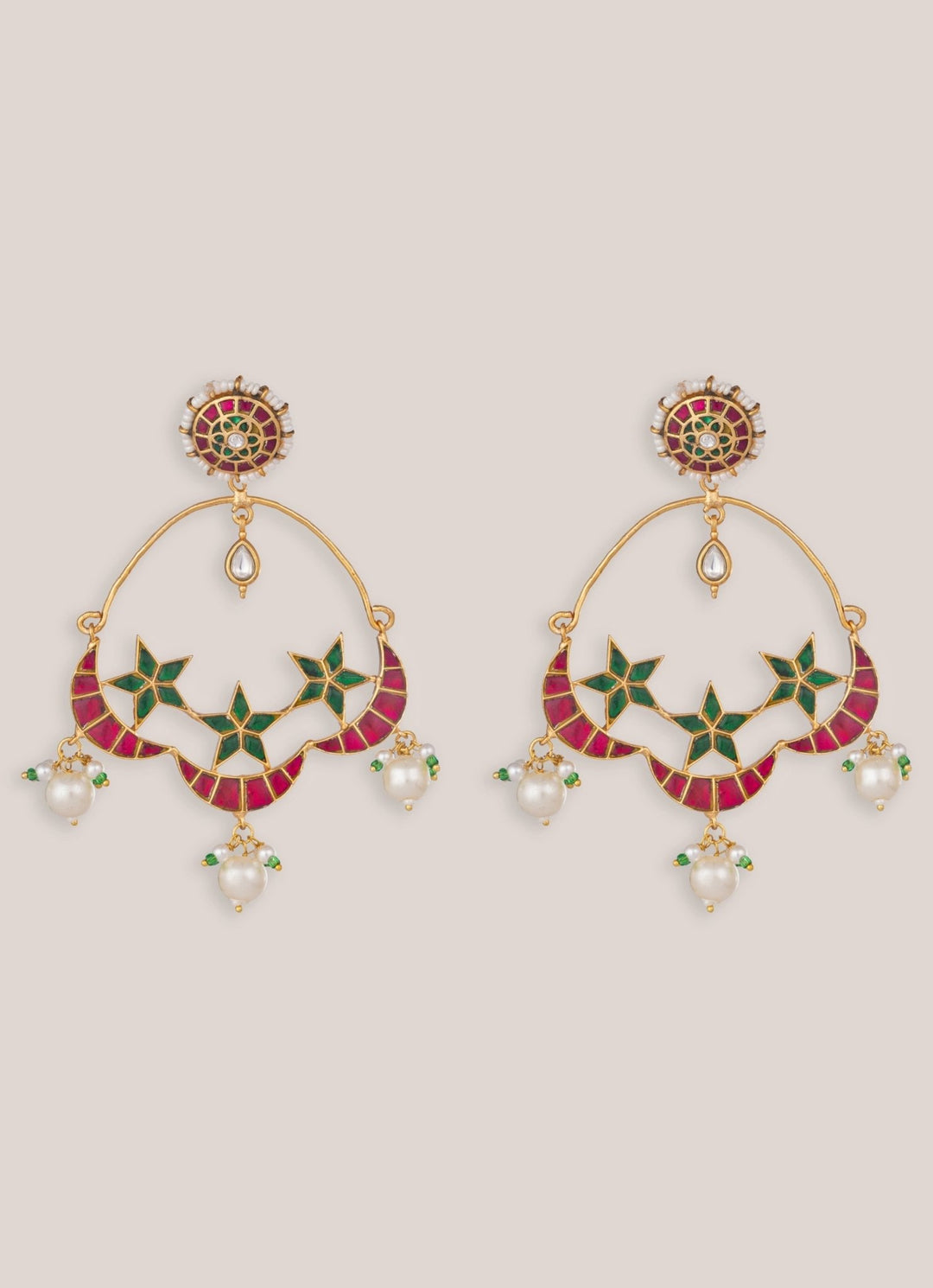 Gold Plated Multicolor Kundan Chandbaali Zevar by Geeta - Fabilicious Fashion