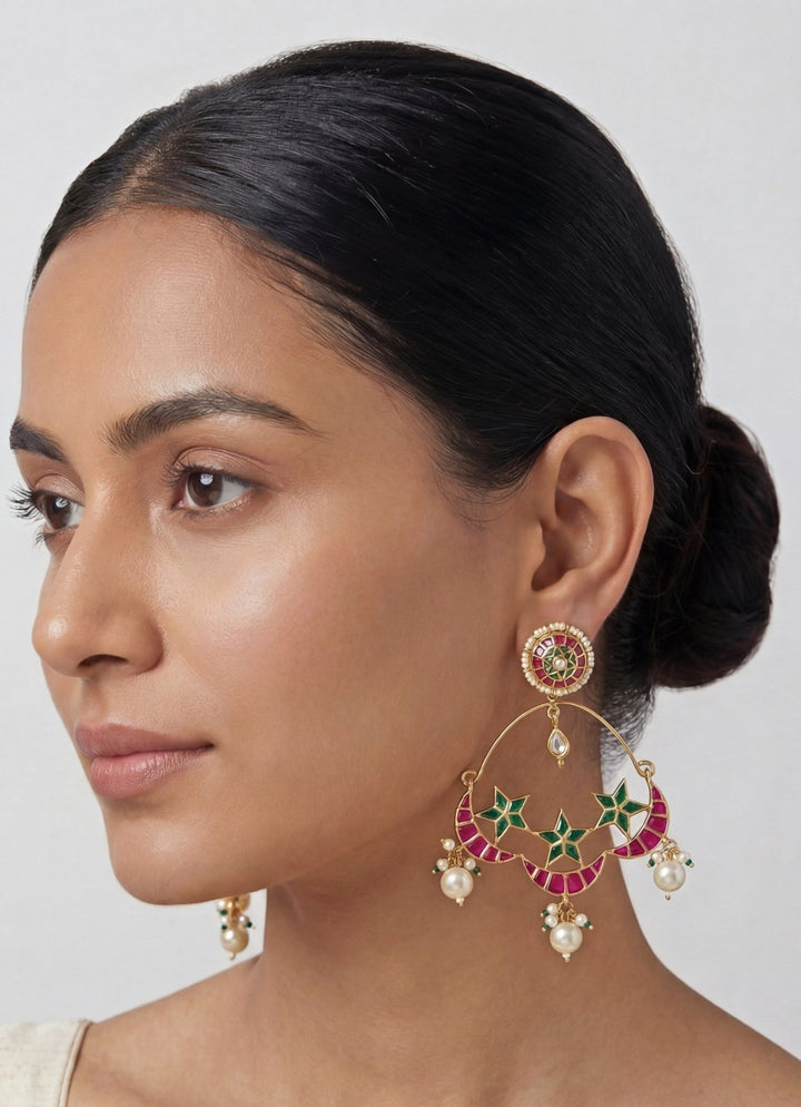 Gold Plated Multicolor Kundan Chandbaali Zevar by Geeta - Fabilicious Fashion