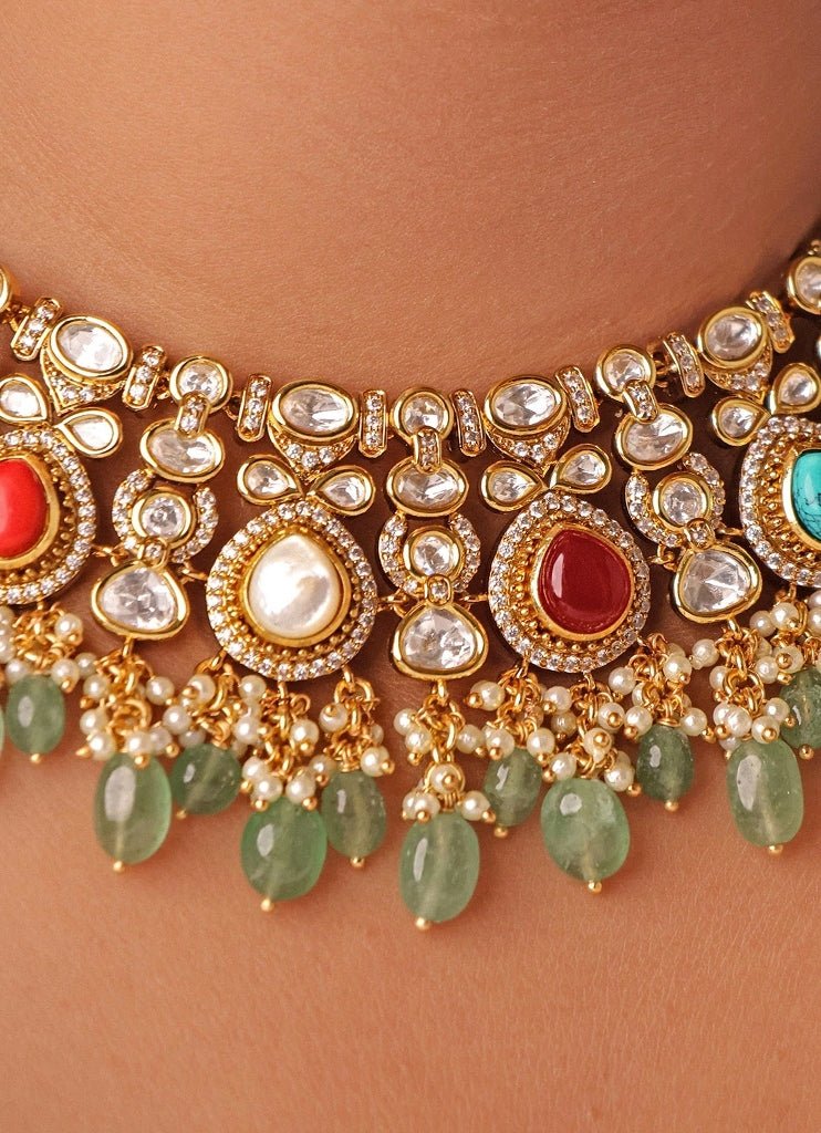Gold Plated Multicolor Meenakari Choker Set Mr Jewels - Fabilicious Fashion