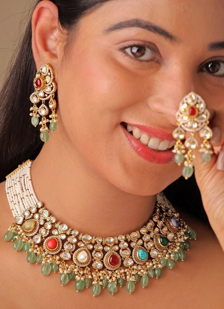 Gold Plated Multicolor Meenakari Choker Set Mr Jewels - Fabilicious Fashion