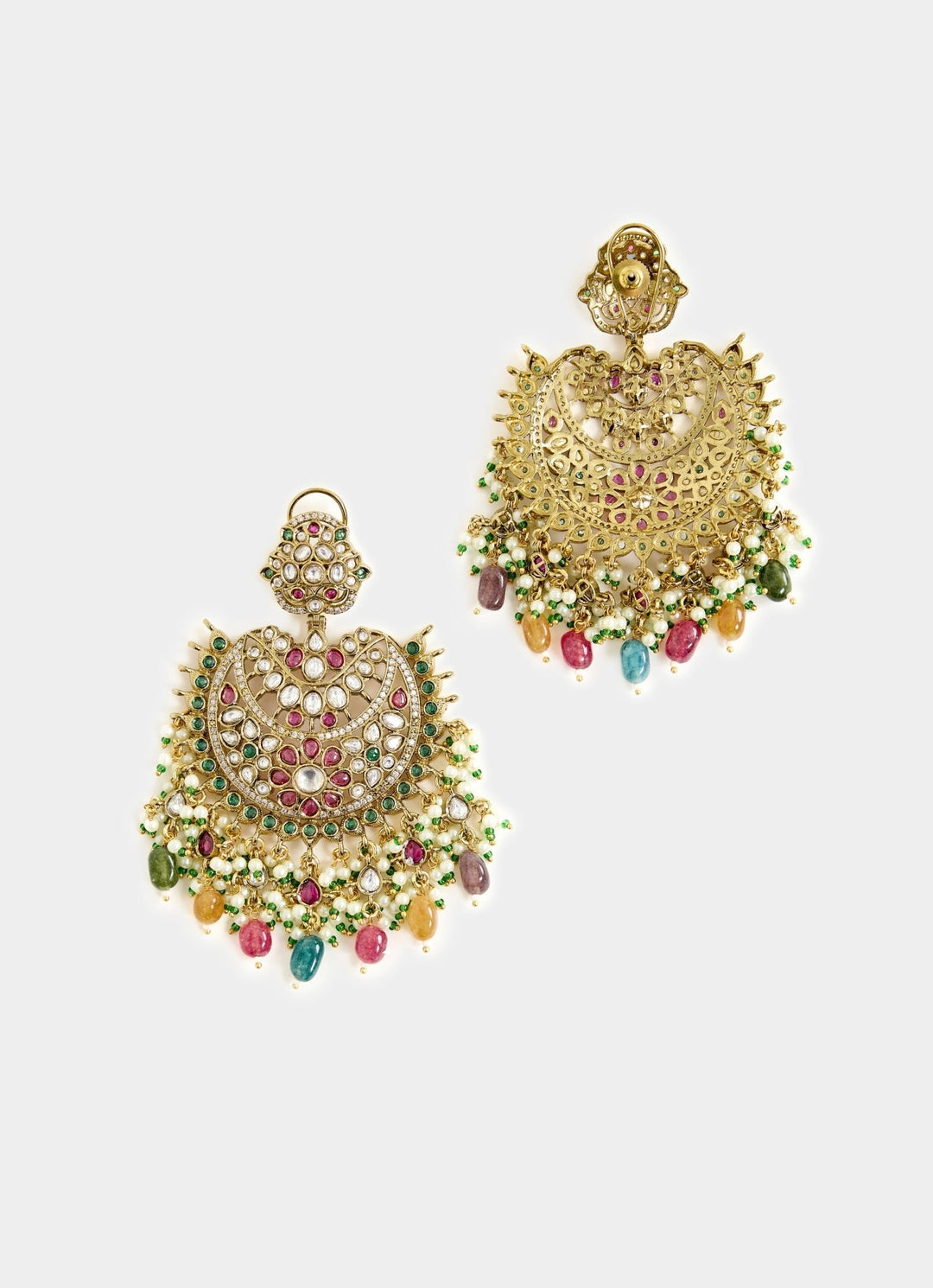 Gold Plated Multicolor Stone Chandelier Earrings Vivinia By Vidhi Mehra - Fabilicious Fashion
