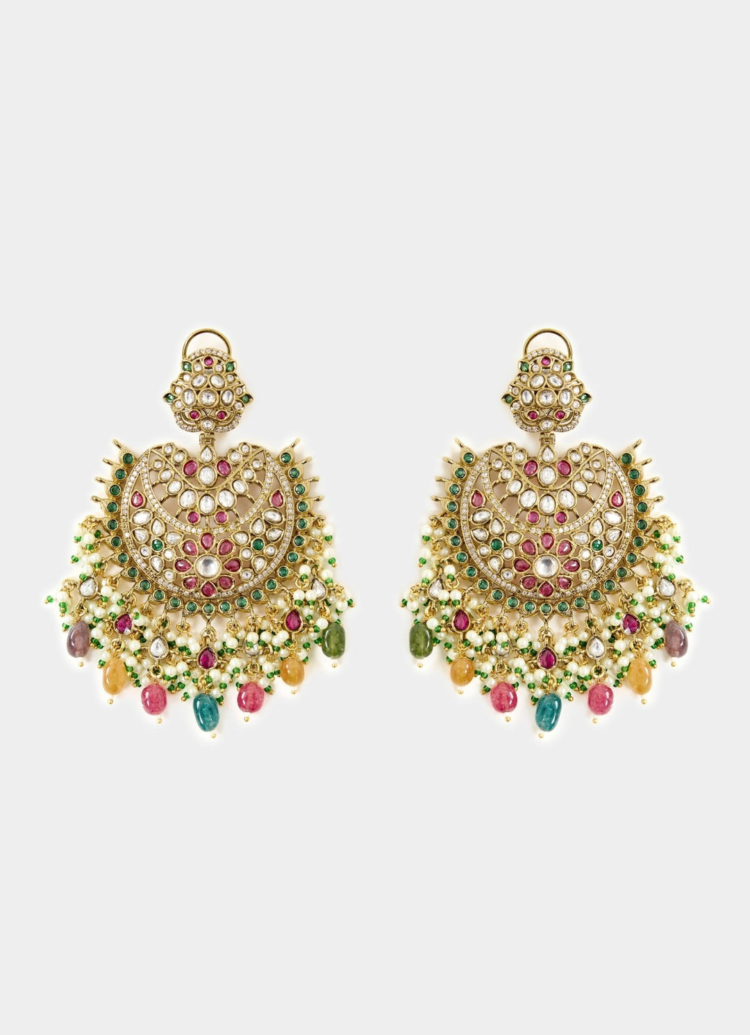 Gold Plated Multicolor Stone Chandelier Earrings Vivinia By Vidhi Mehra - Fabilicious Fashion