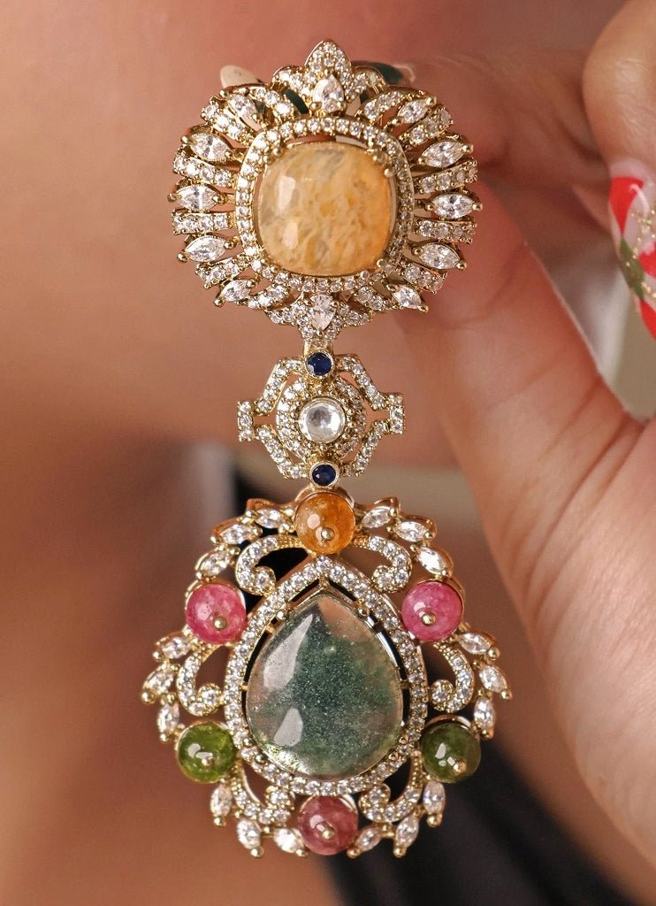 Gold Plated Multicolor Stone Drop Earrings Mr Jewels - Fabilicious Fashion