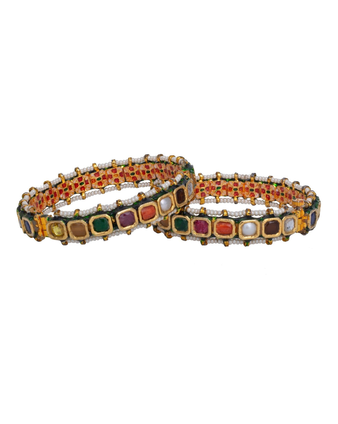 Gold Plated Multicolored Stone And Kundan Bangle Set Vivinia by Vidhi Mehra - Fabilicious Fashion