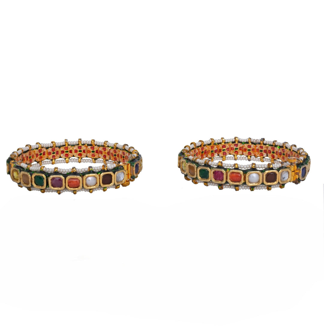 Gold Plated Multicolored Stone And Kundan Bangle Set Vivinia by Vidhi Mehra - Fabilicious Fashion