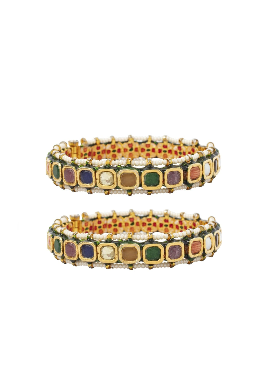 Gold Plated Multicolored Stone And Kundan Bangle Set Vivinia by Vidhi Mehra - Fabilicious Fashion