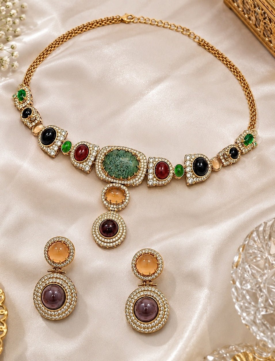 Vivinia By Vidhi Mehra Gold Plated Multicolour Moissanite Necklace SetFabilicious Fashion