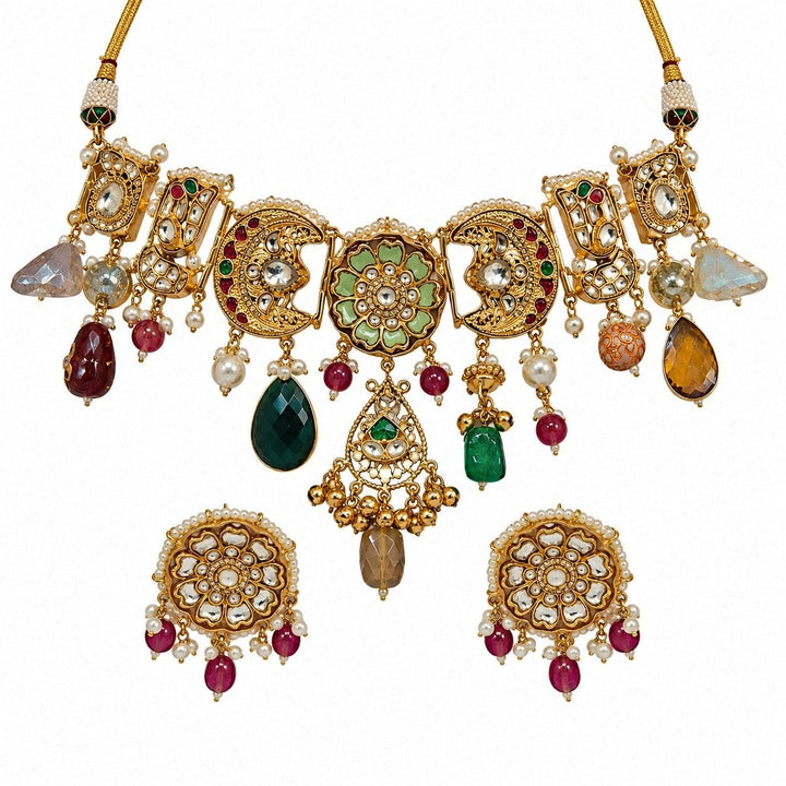 Vivinia By Vidhi Mehra Gold Plated Multicolour Polki Necklace SetFabilicious Fashion