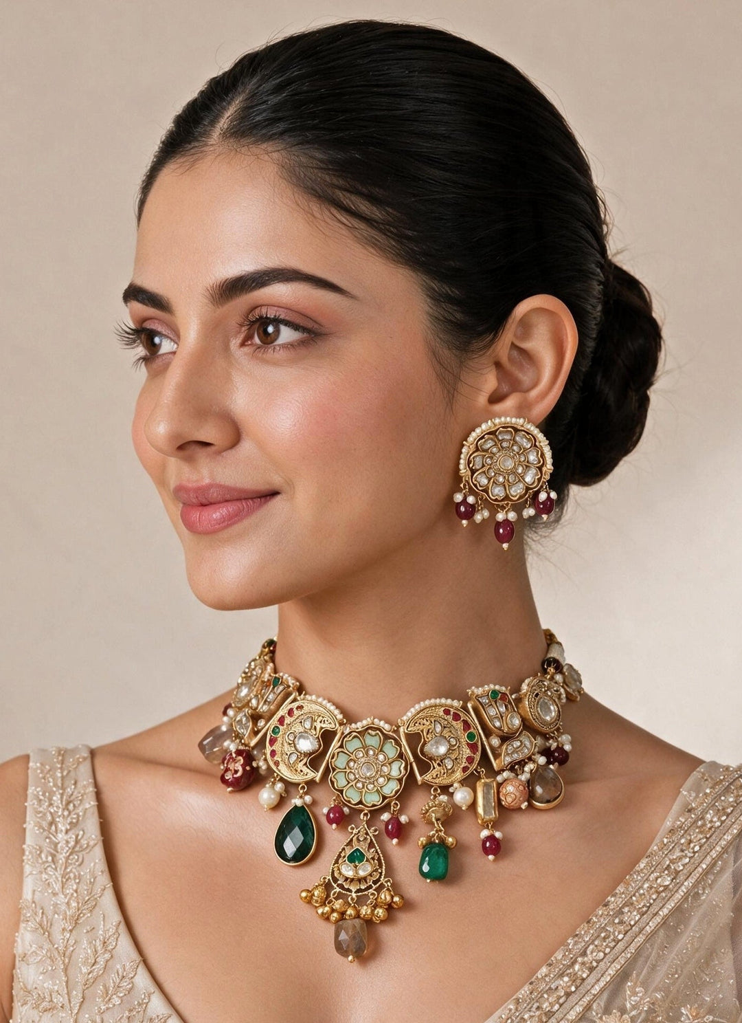 Vivinia By Vidhi Mehra Gold Plated Multicolour Polki Necklace SetFabilicious Fashion