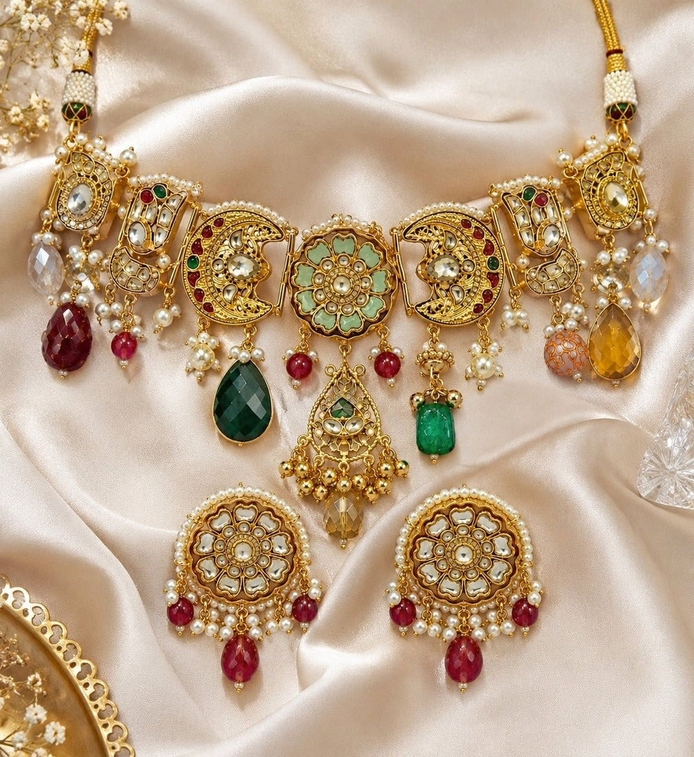 Vivinia By Vidhi Mehra Gold Plated Multicolour Polki Necklace SetFabilicious Fashion