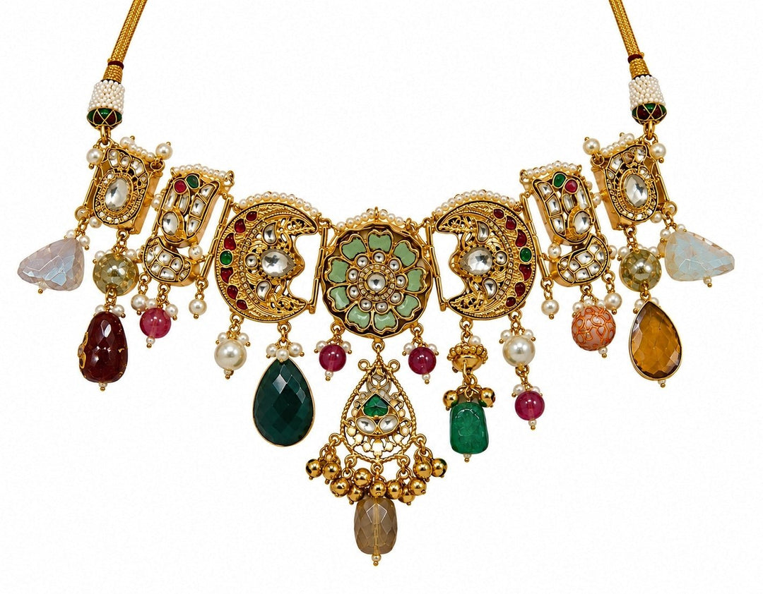 Vivinia By Vidhi Mehra Gold Plated Multicolour Polki Necklace SetFabilicious Fashion