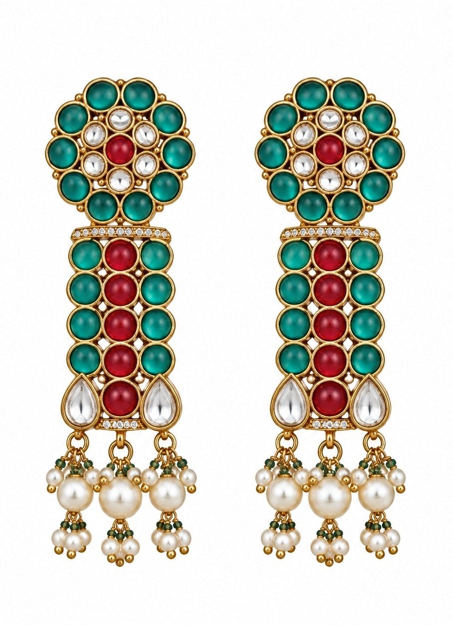 Vivinia By Vidhi Mehra Gold Plated Multicolour Stone Drop EarringsFabilicious Fashion