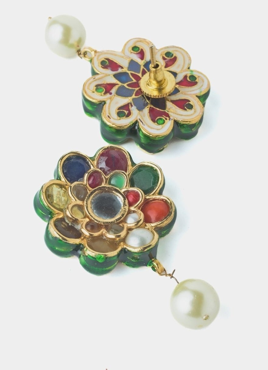 Gold Plated Multicolour Synthetic Stone Necklace Set Vivinia by Vidhi Mehra - Fabilicious Fashion