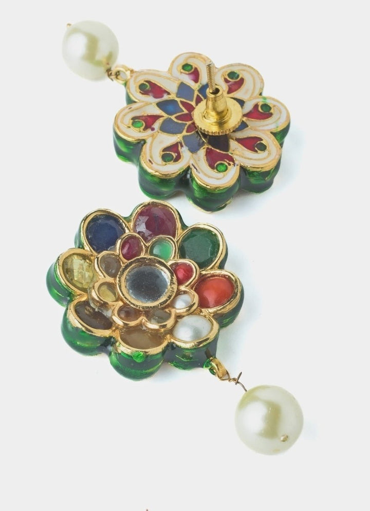 Gold Plated Multicolour Synthetic Stone Necklace Set Vivinia by Vidhi Mehra - Fabilicious Fashion