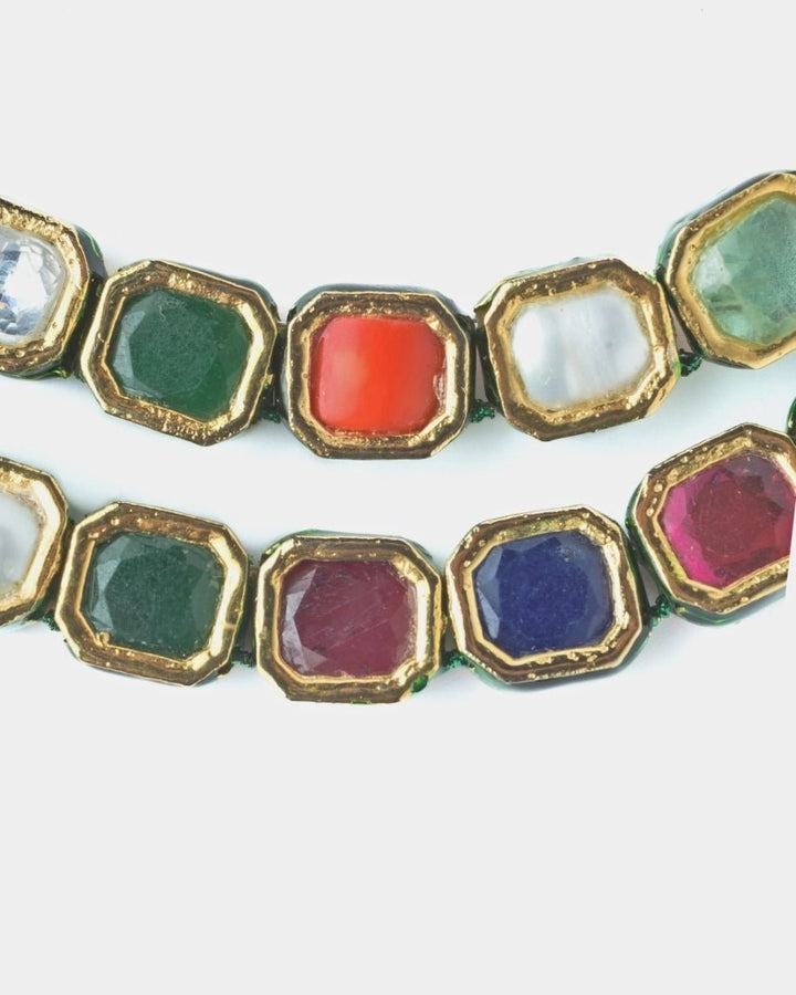 Gold Plated Multicolour Synthetic Stone Necklace Set Vivinia by Vidhi Mehra - Fabilicious Fashion