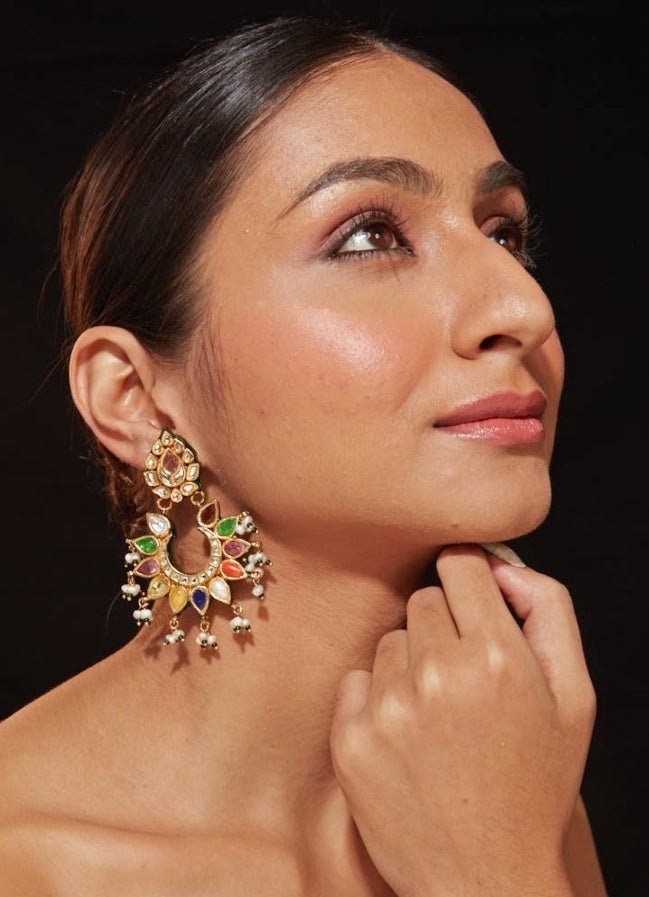 Gold Plated Multicoloured Stones And Polki Earrings Vivinia by Vidhi Mehra - Fabilicious Fashion