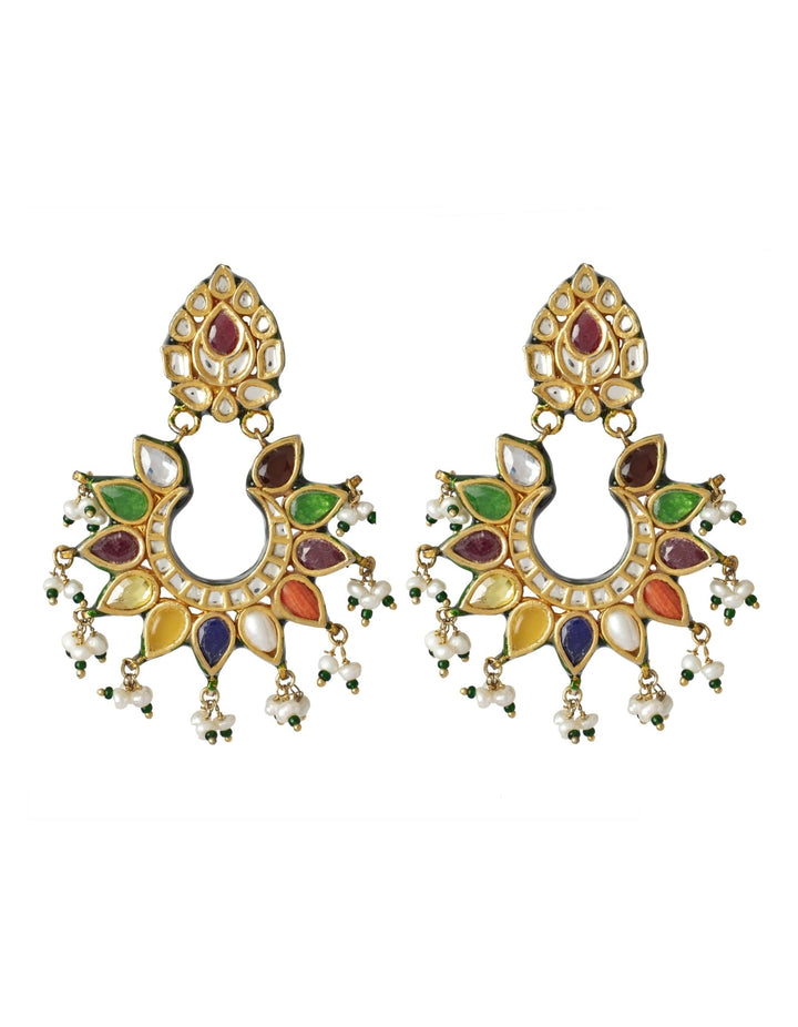 Gold Plated Multicoloured Stones And Polki Earrings Vivinia by Vidhi Mehra - Fabilicious Fashion