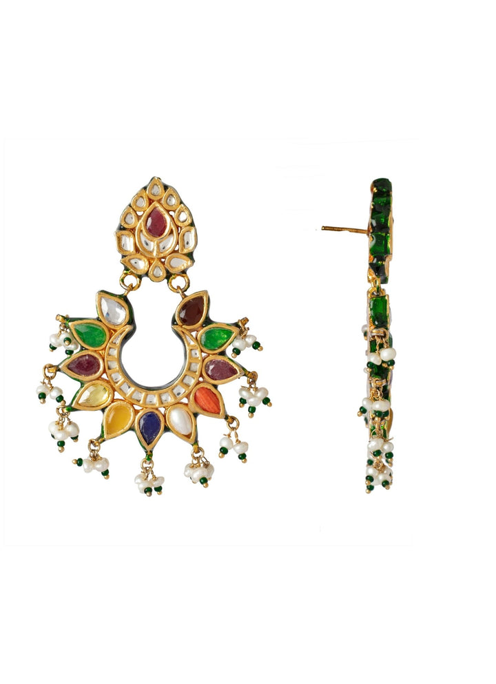 Gold Plated Multicoloured Stones And Polki Earrings Vivinia by Vidhi Mehra - Fabilicious Fashion