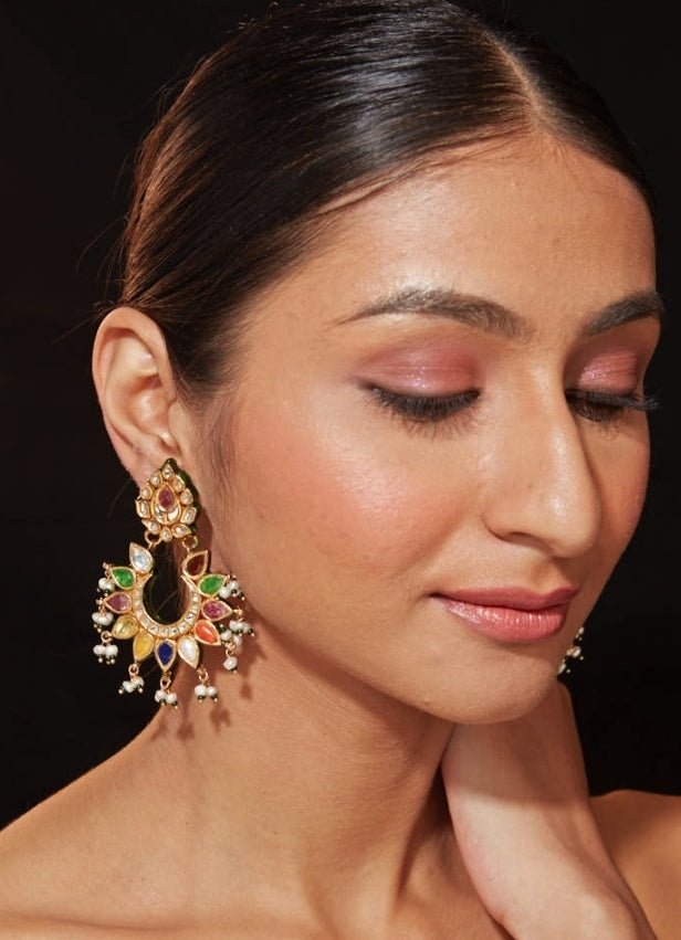 Gold Plated Multicoloured Stones And Polki Earrings Vivinia by Vidhi Mehra - Fabilicious Fashion