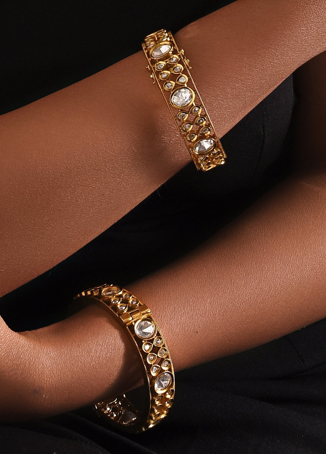 Gold Plated Ornate Design Kundan Bangles Zaza By Somya - Fabilicious Fashion
