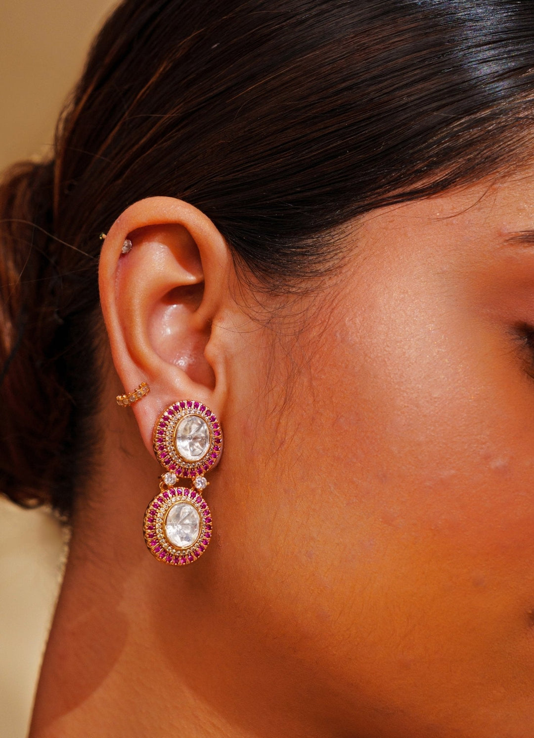 Gold Plated Oval Shaped Kundan Necklace Set Zevar by Geeta - Fabilicious Fashion