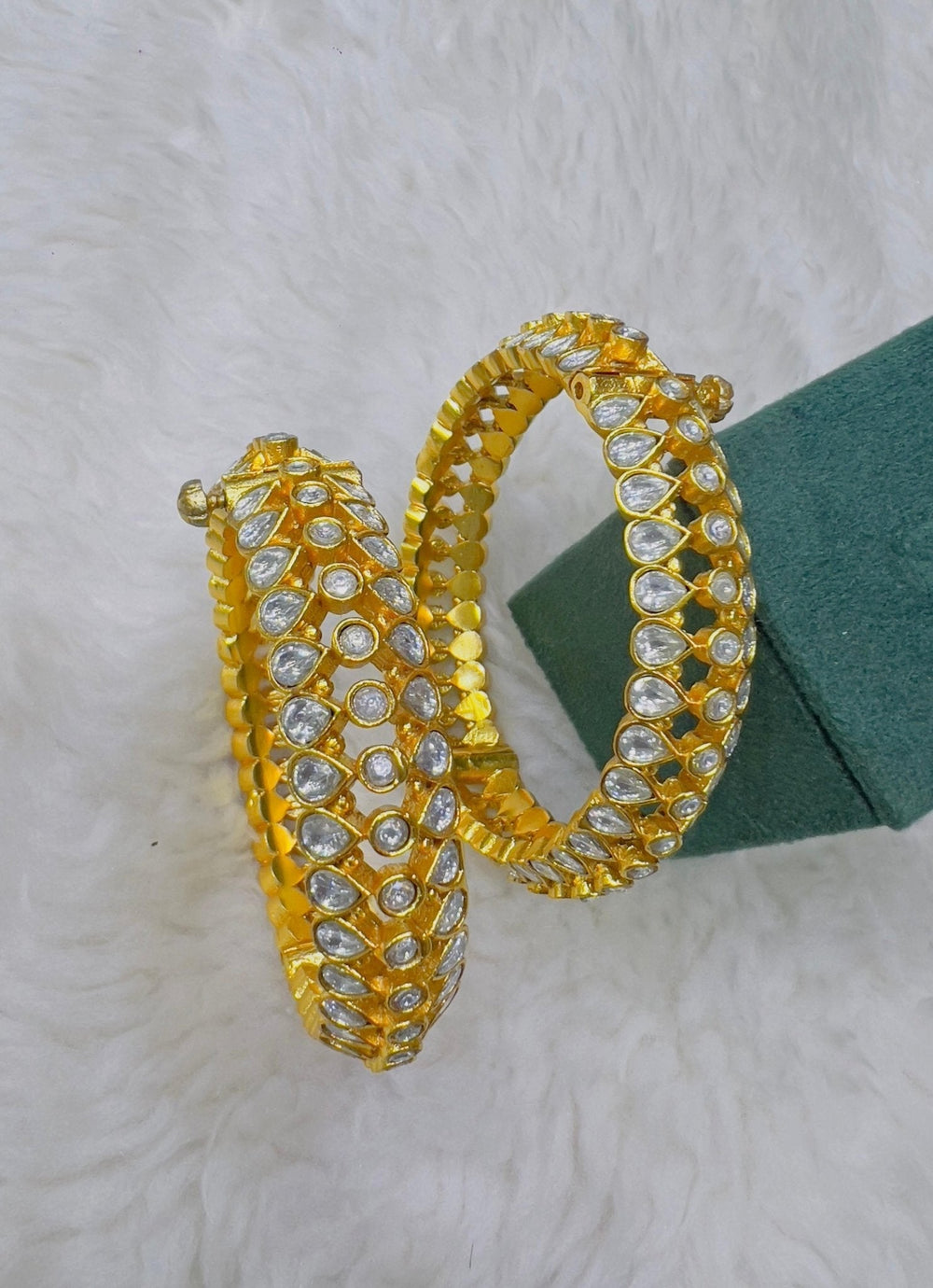 Gold Plated Pacchi White Jadtar Kada Kalyani Indian Jewelry - Fabilicious Fashion