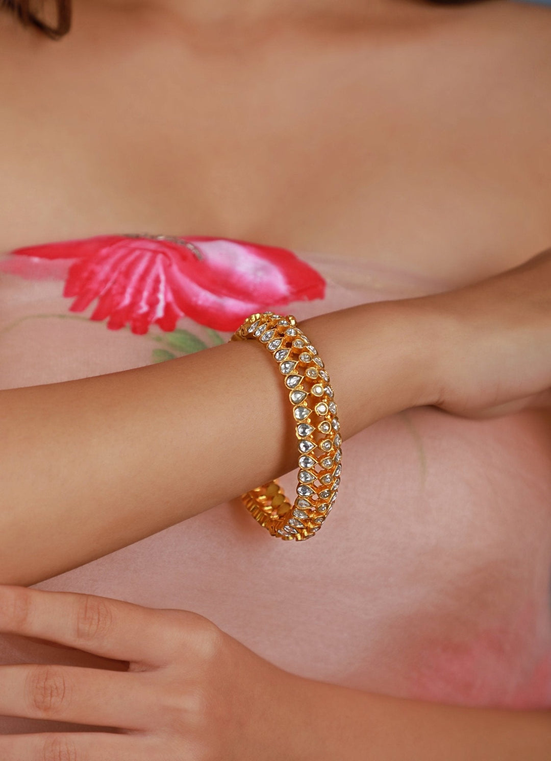 Gold Plated Pacchi White Jadtar Kada Kalyani Indian Jewelry - Fabilicious Fashion