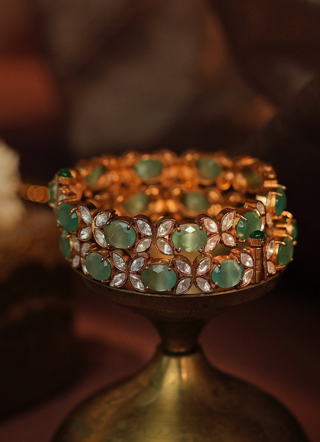 Gold Plated Pastel Green And White Stone Bangles Kalyani Indian Jewelry - Fabilicious Fashion