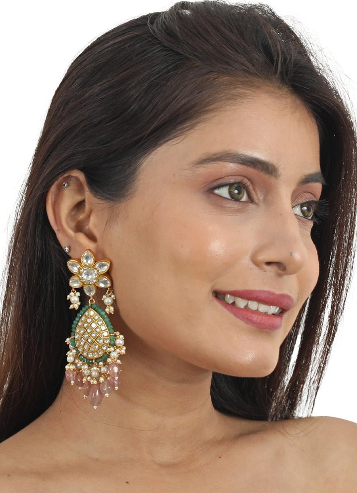Gold Plated Pastel Pink And Green Bridal Necklace Set Riana Jewellery - Fabilicious Fashion