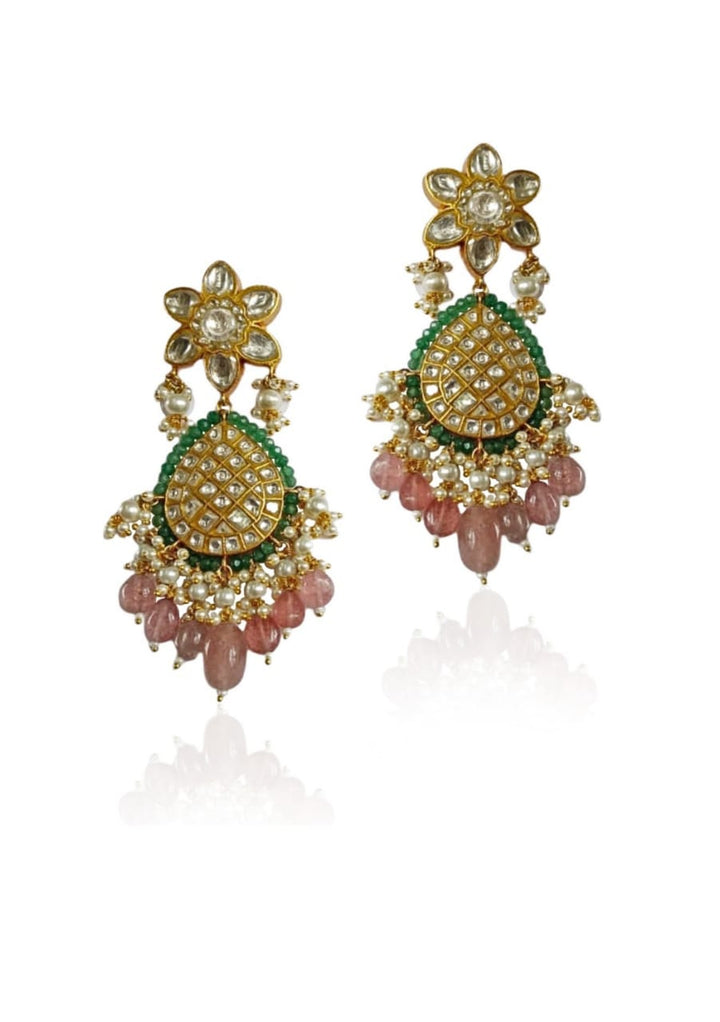 Gold Plated Pastel Pink And Green Bridal Necklace Set Riana Jewellery - Fabilicious Fashion