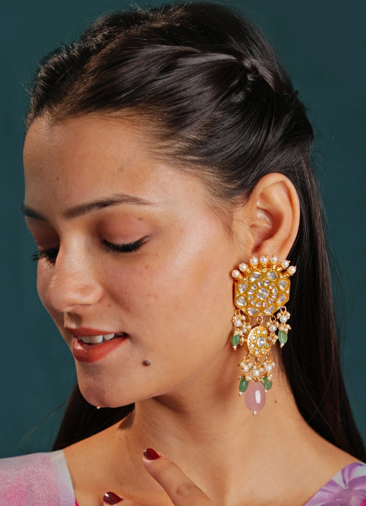 Gold Plated Pastel Pink And Sea Green Beaded Necklace Set Kalyani Indian Jewelry - Fabilicious Fashion