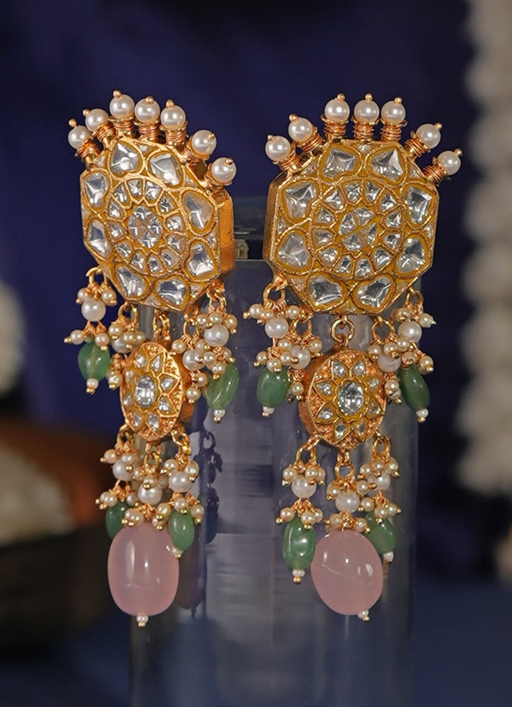Gold Plated Pastel Pink And Sea Green Beaded Necklace Set Kalyani Indian Jewelry - Fabilicious Fashion